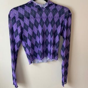Mesh checkered long sleeve